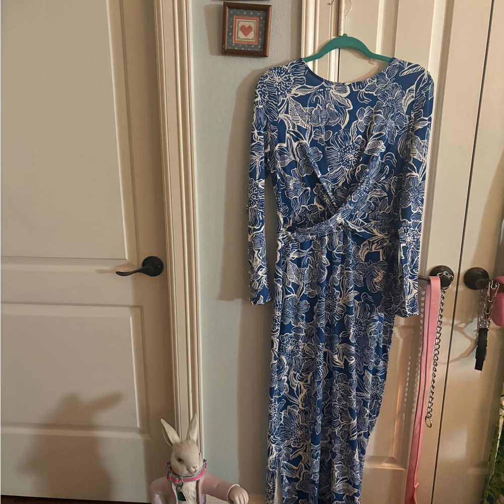 Lilly Pulitzer Blue and White Floral Long Sleeve Dress